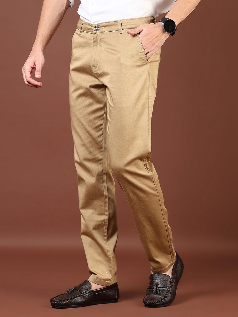 men solid md rise flat front casual chinos 