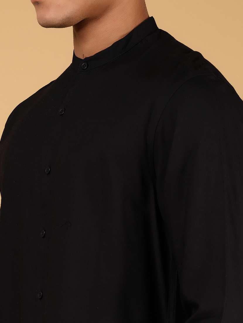 men solid mandarin collar long sleeve casual shirt - 21872697 -  Standard Image - 4