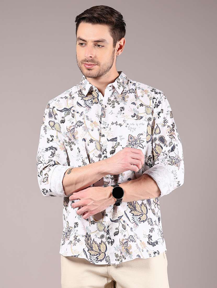 men printed collaerd long sleeve shirt - 21872701 - Standard Image - 1