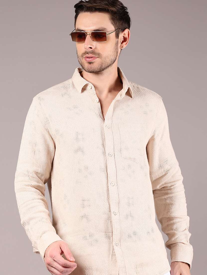 men self design long sleeve regular fit casual shirt