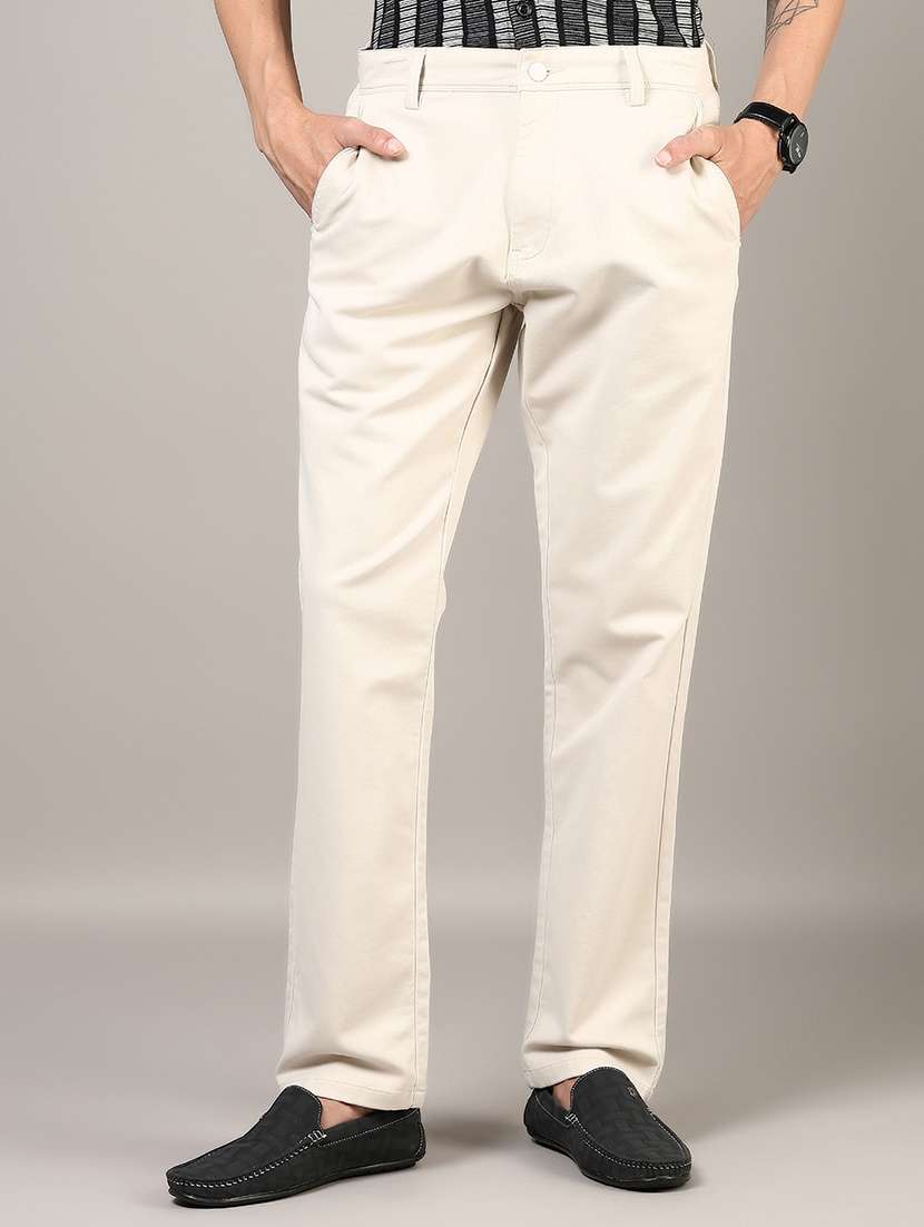 men solid mid rise flat front casual chinos 