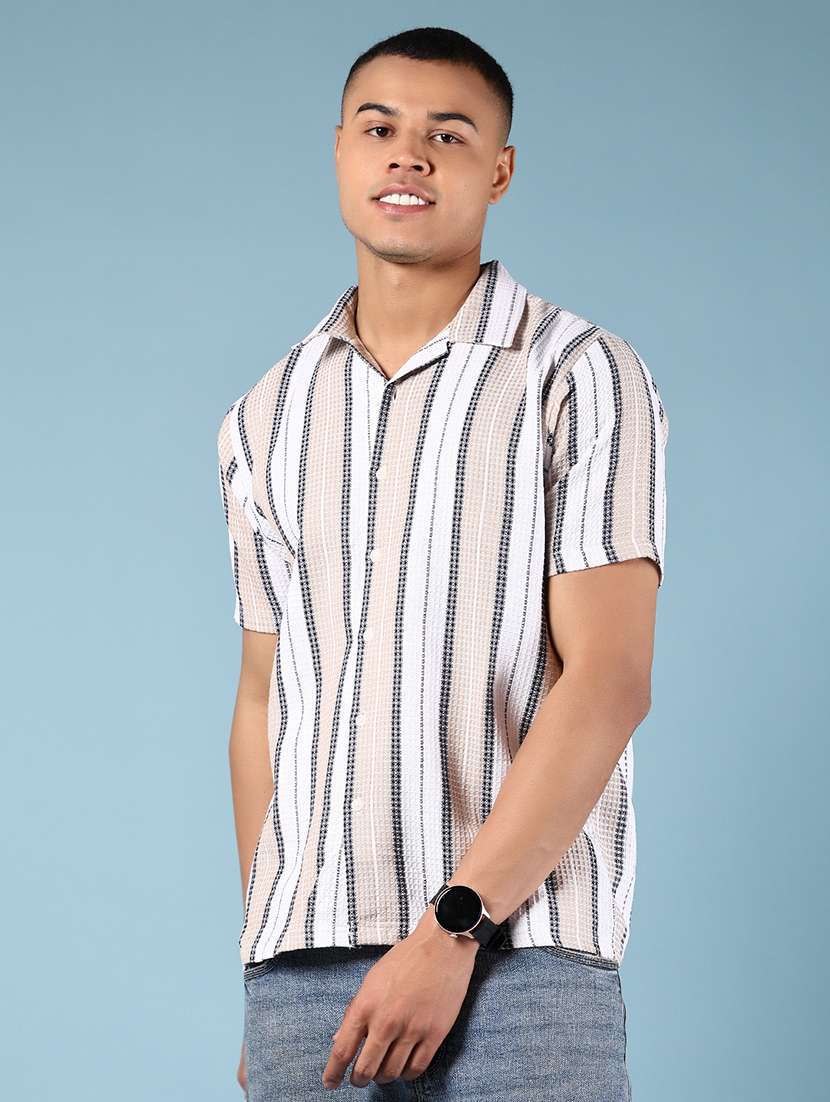 men striped collaerd short sleeve casual shirt - 21872721 -  Standard Image - 1