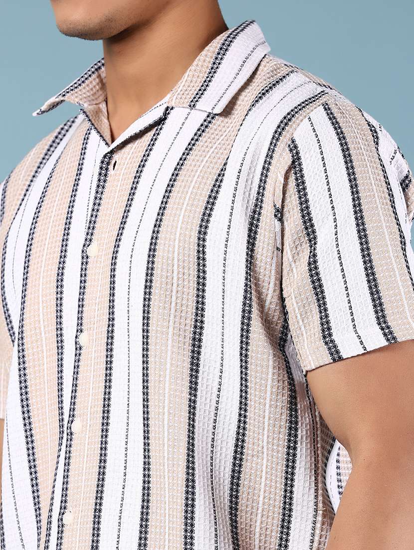men striped collaerd short sleeve casual shirt - 21872721 - Standard Image - 4
