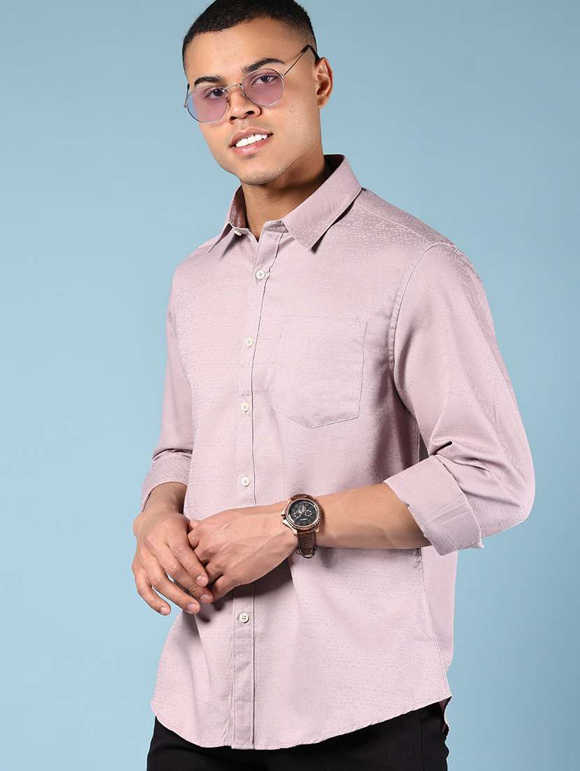 men solid collared long sleeve shirt