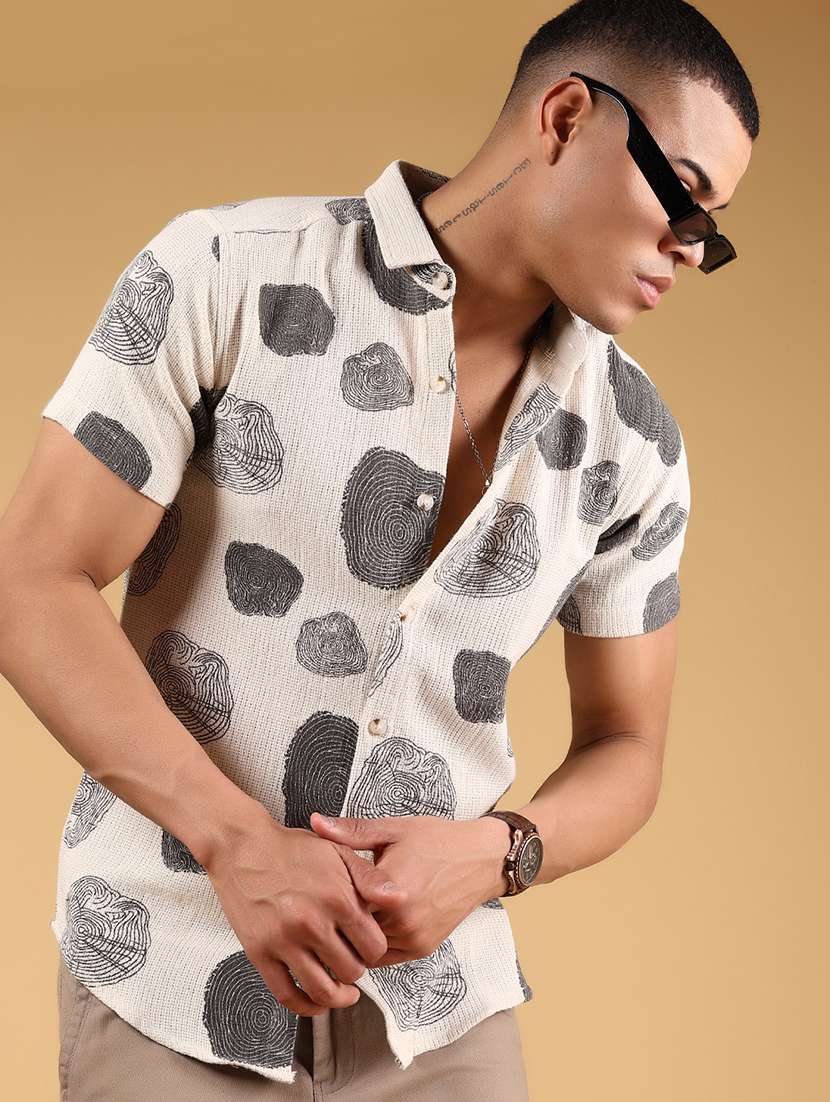 men printed short sleeve slim fit casual shirt - 21872740 -  Standard Image - 1