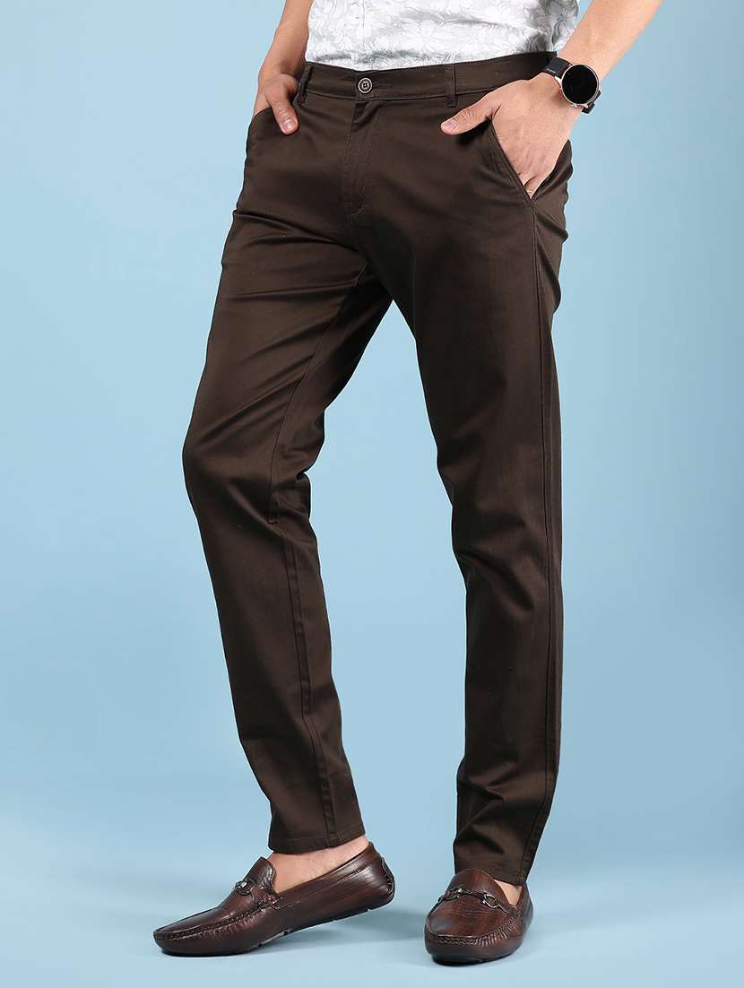 men solid md rise flat front casual chinos  - 21872744 -  Standard Image - 1