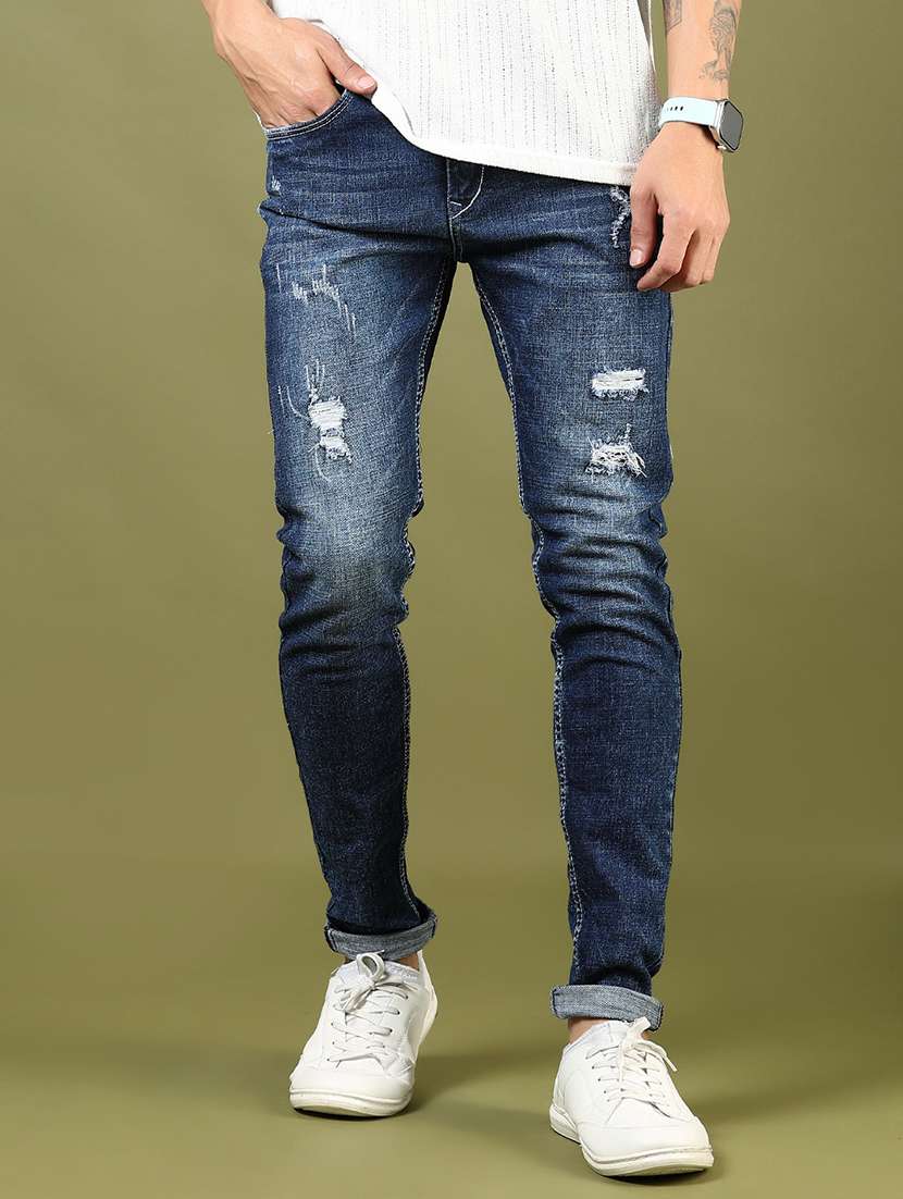 men's blue distressed slim fit jean