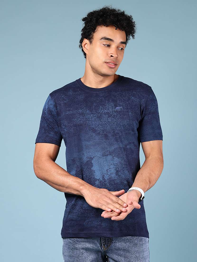navy blue cotton all over print tshirt - 21872773 -  Standard Image - 1