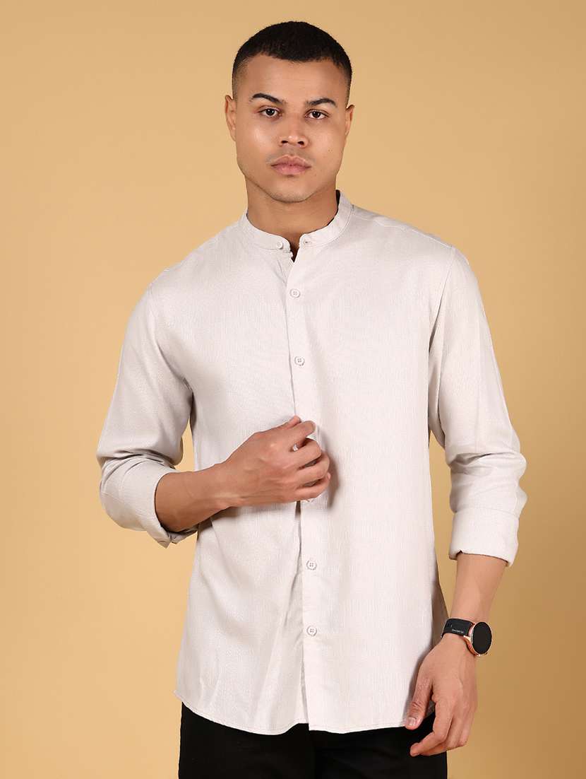 men solid mandarin collar long sleeve casual shirt - 21872776 -  Standard Image - 1