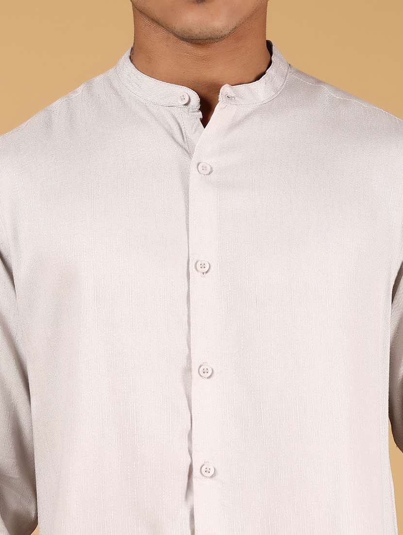 men solid mandarin collar long sleeve casual shirt - 21872776 -  Standard Image - 4