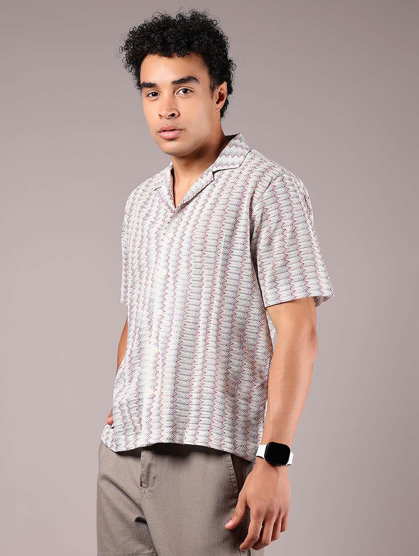 men textured cuban collar casual shirt - 21872786 - Standard Image - 1