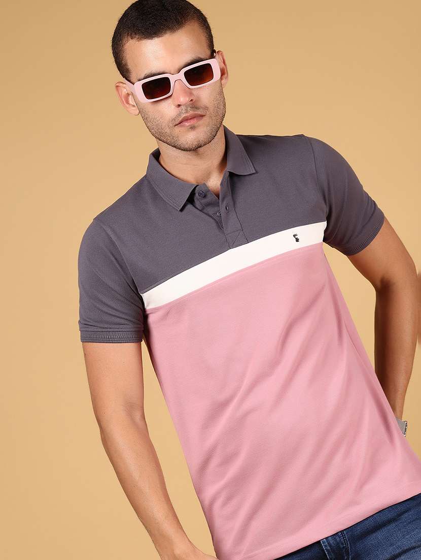 men color block short sleeve regular fit polo t-shirt