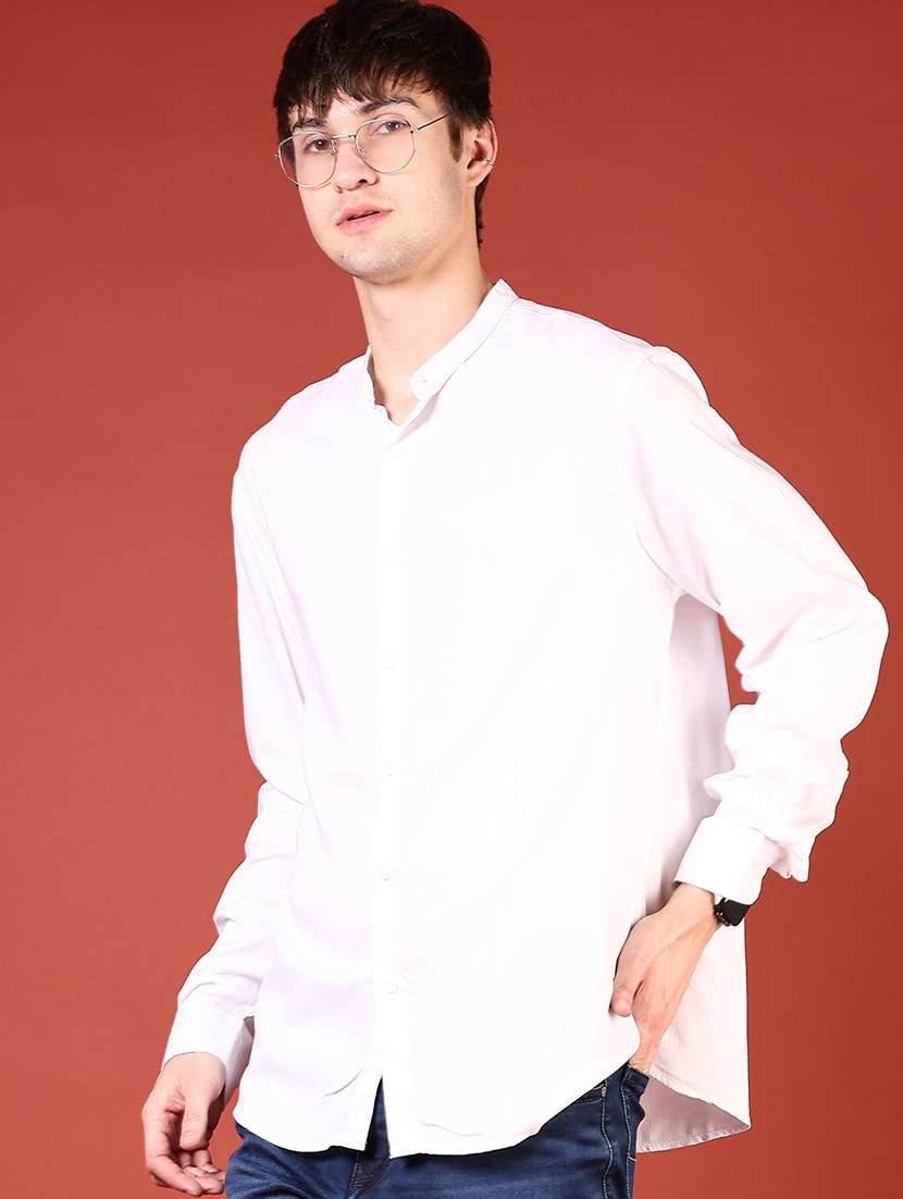 men solid mandarin collar long sleeve casual shirt - 21872805 - Standard Image - 1