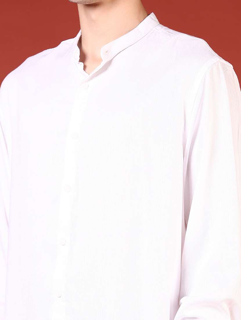 men solid mandarin collar long sleeve casual shirt - 21872805 - Standard Image - 4