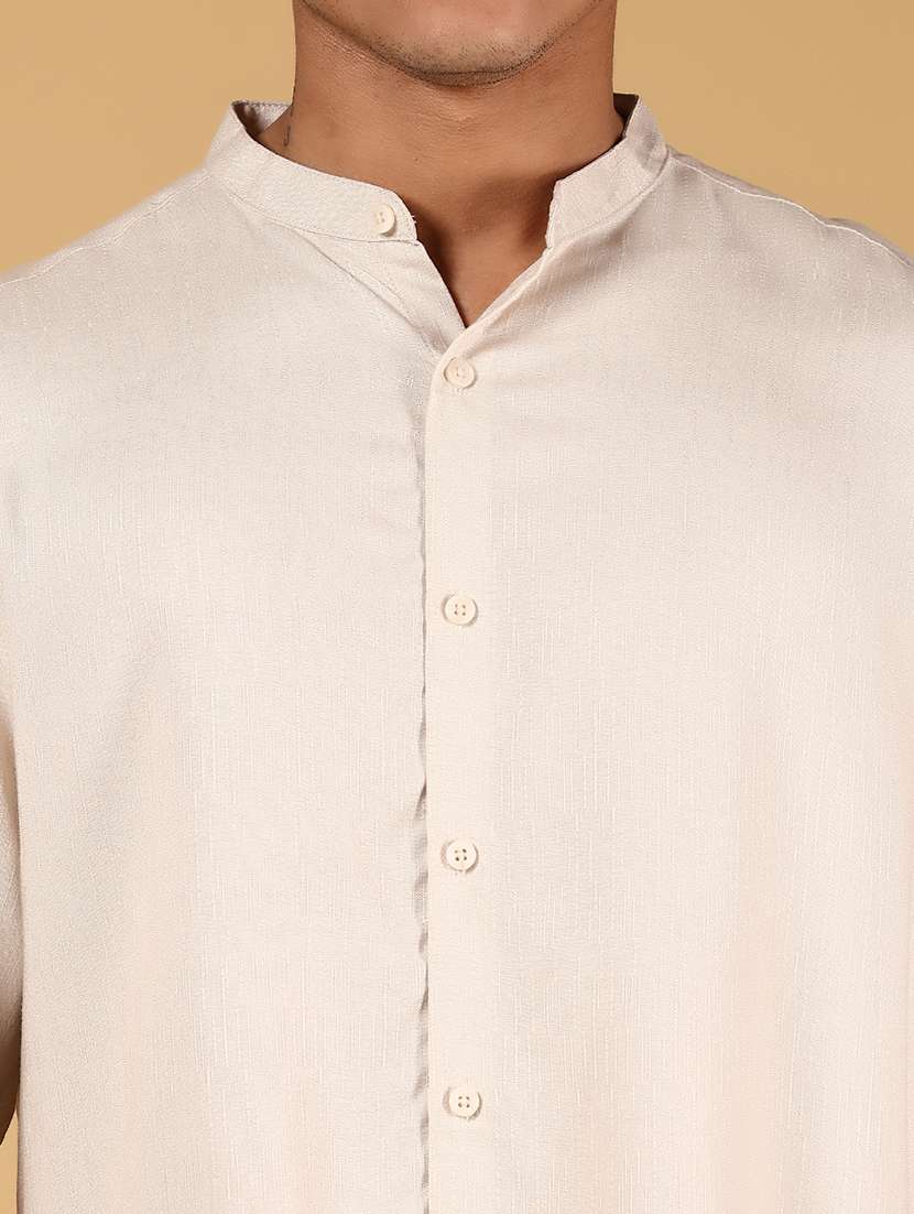 men solid mandarin collar long sleeve casual shirt - 21872806 - Standard Image - 4