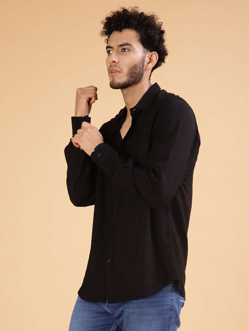 men solid collared long sleeve casual shirt - 21872809 - Standard Image - 1