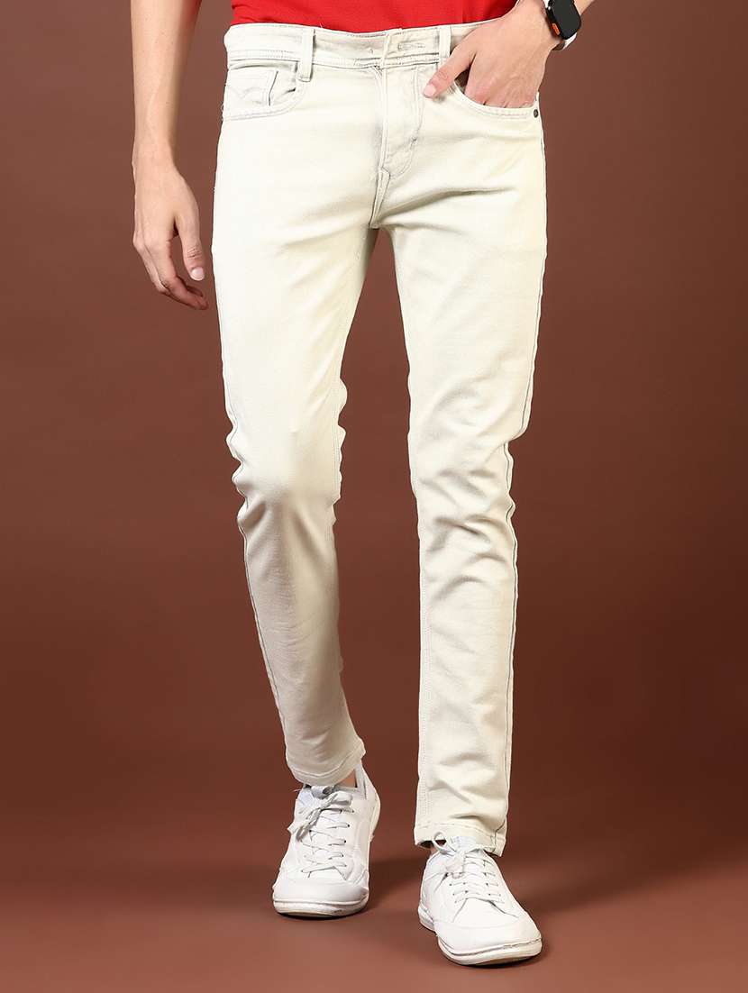 men's beige cotton blend slim jeans - 21872815 -  Standard Image - 1