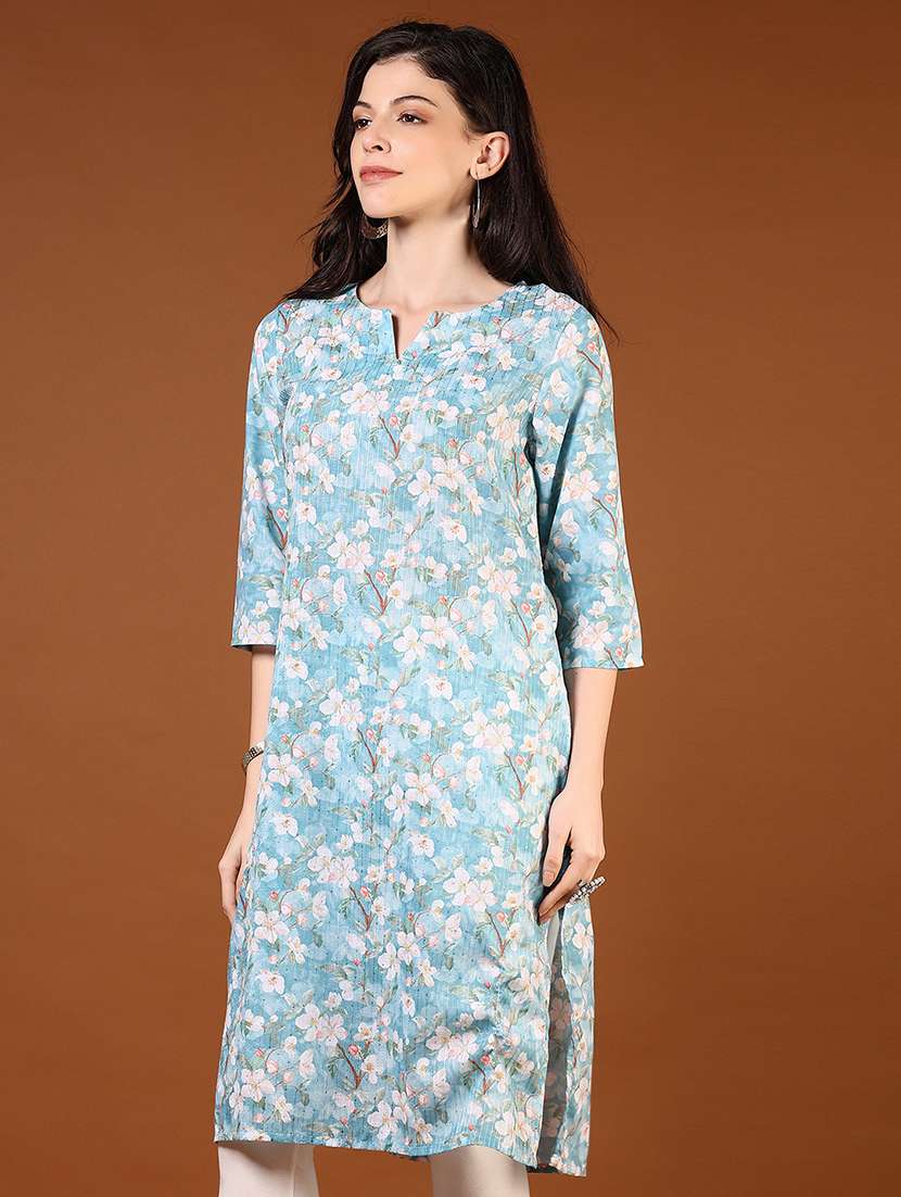 women three quarter sleeve straight kurta - 21872832 -  Standard Image - 1