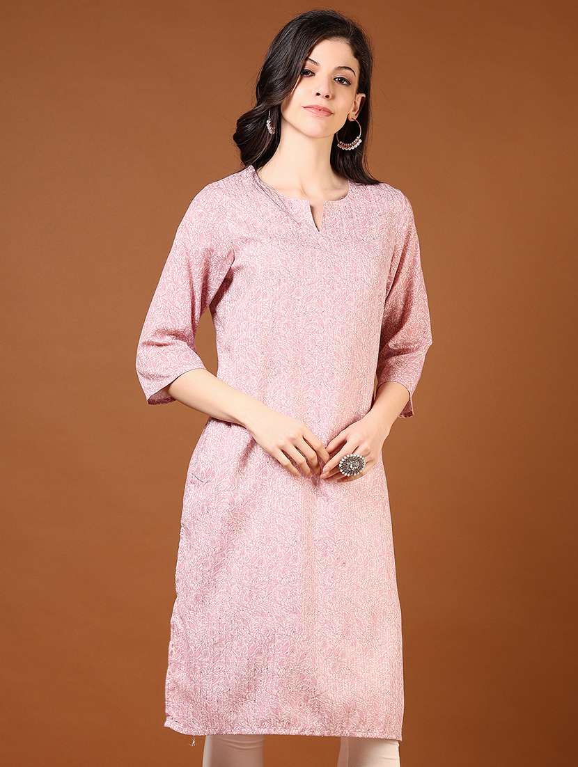 women three quarter sleeve straight kurta - 21872833 -  Standard Image - 1