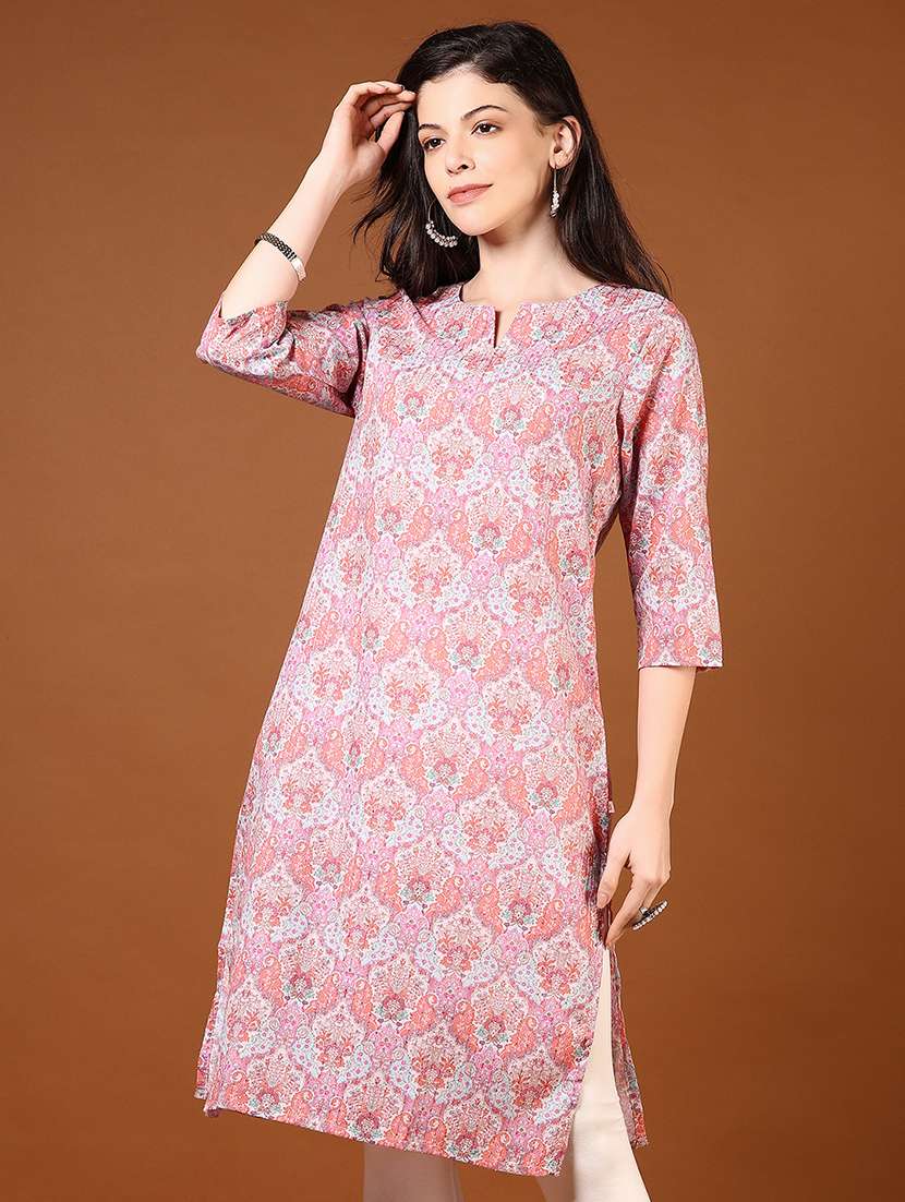 women three quarter sleeve straight kurta - 21872846 -  Standard Image - 1