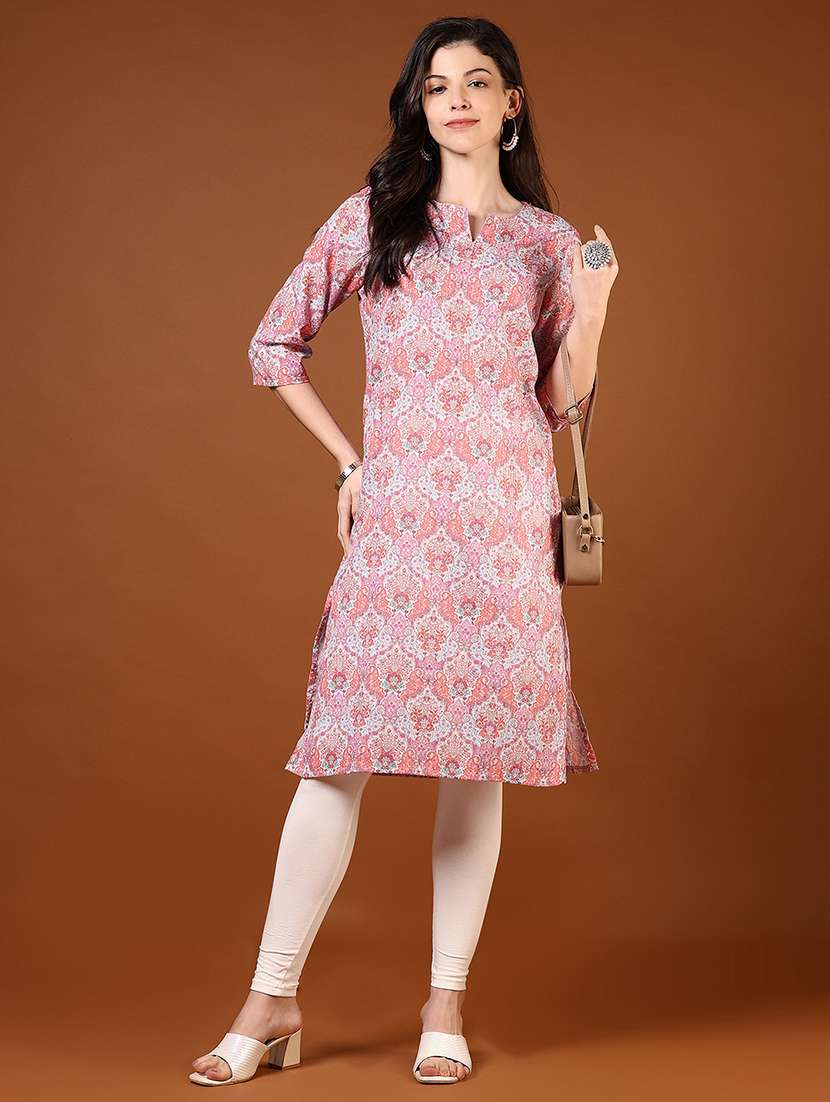 women three quarter sleeve straight kurta - 21872846 -  Standard Image - 4