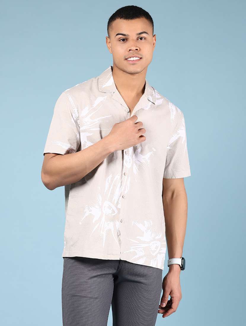 men printed short sleeve loose fit casual shirt