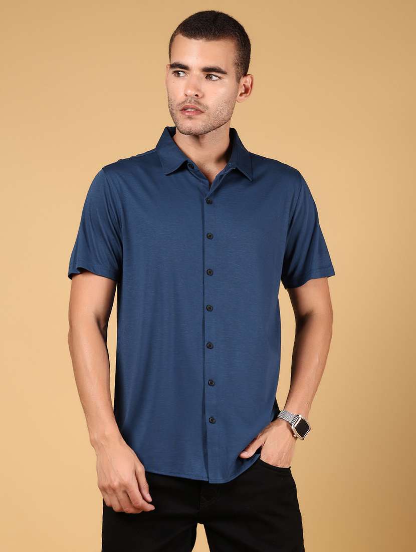 men solid short sleeve regular fit casual shirt - 21873021 -  Standard Image - 1