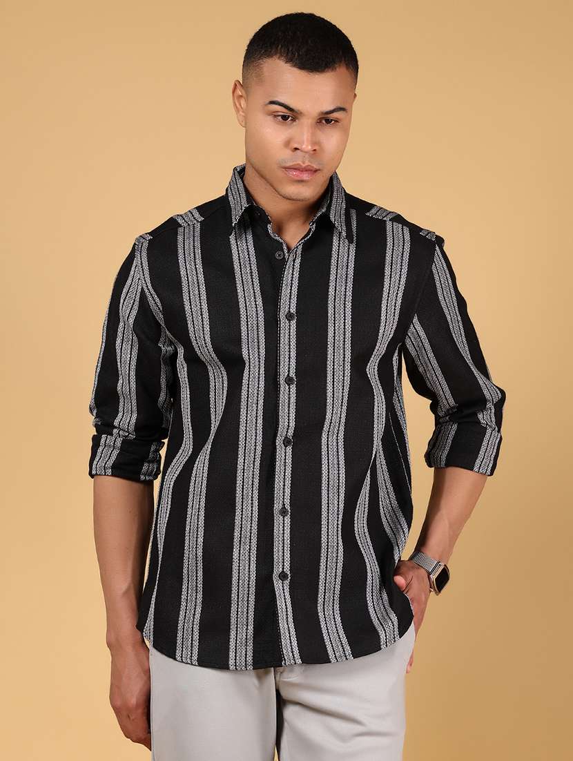men pristripednted collared long sleeve shirt - 21873070 -  Standard Image - 1
