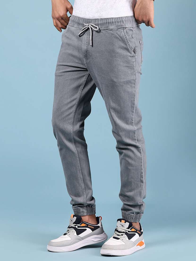 men grey solid mid rise regular fit jogger - 21873125 -  Standard Image - 1