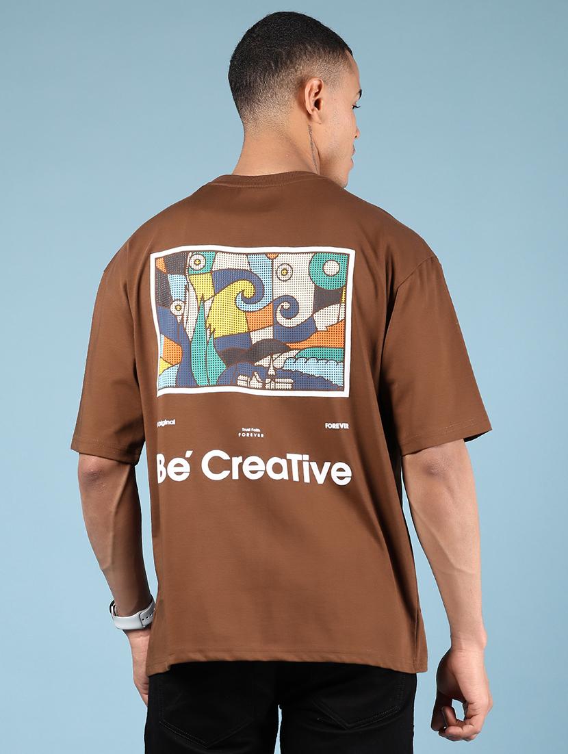 brown cotton back print tshirt