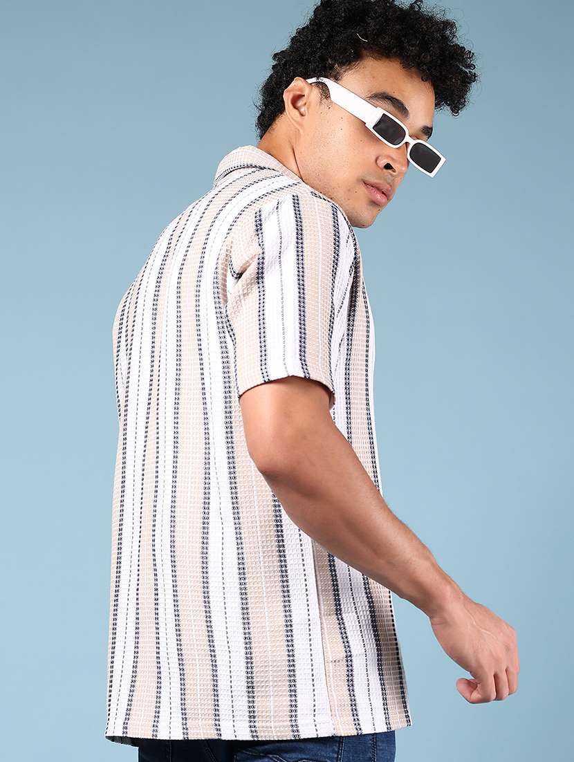 men striped short sleeve regular fit casual shirt