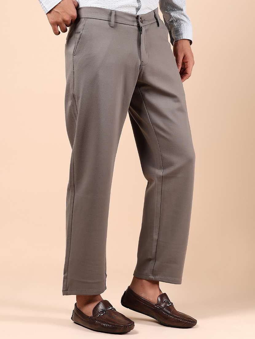 men solid md rise flat front casual chinos  - 21873207 -  Standard Image - 1