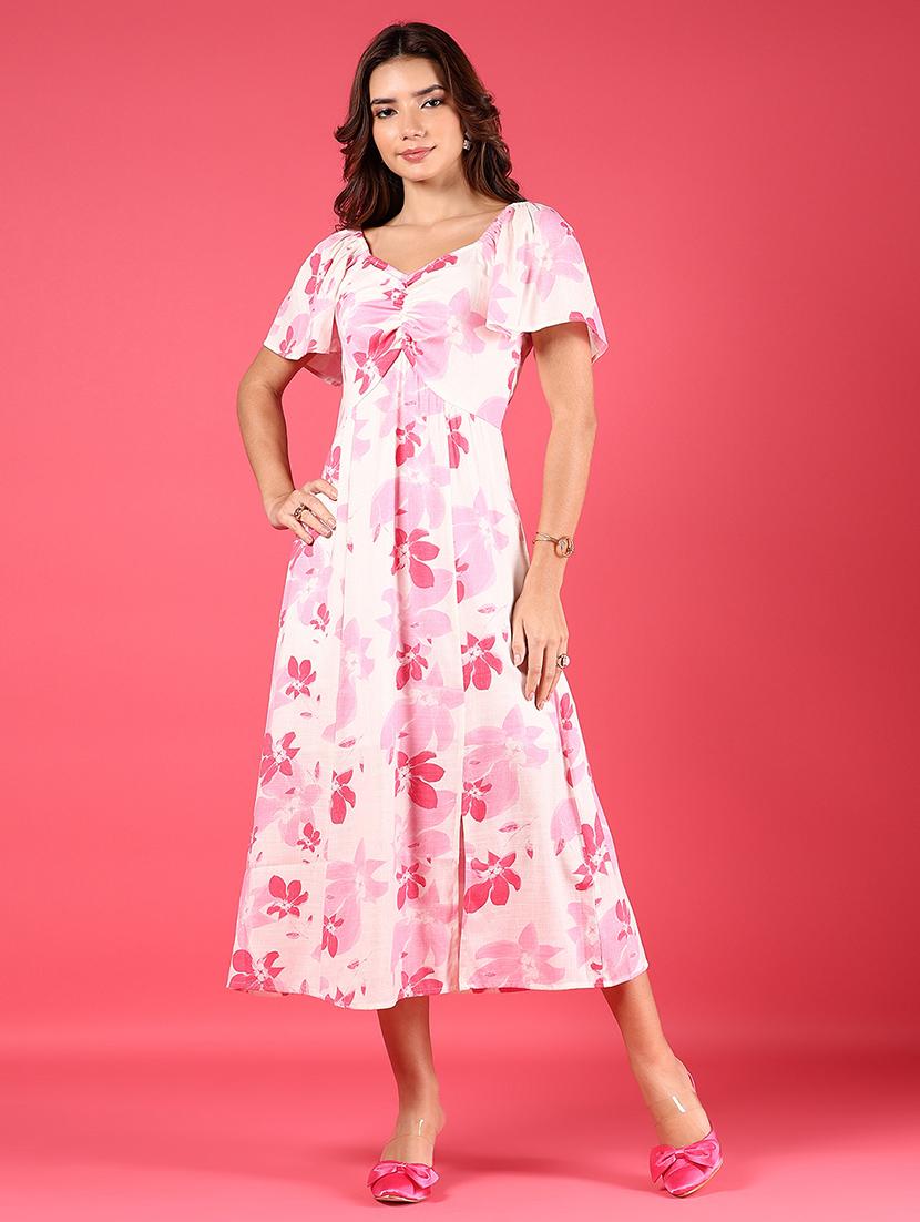 women pink floral printed a-line dress - 21873302 -  Standard Image - 1