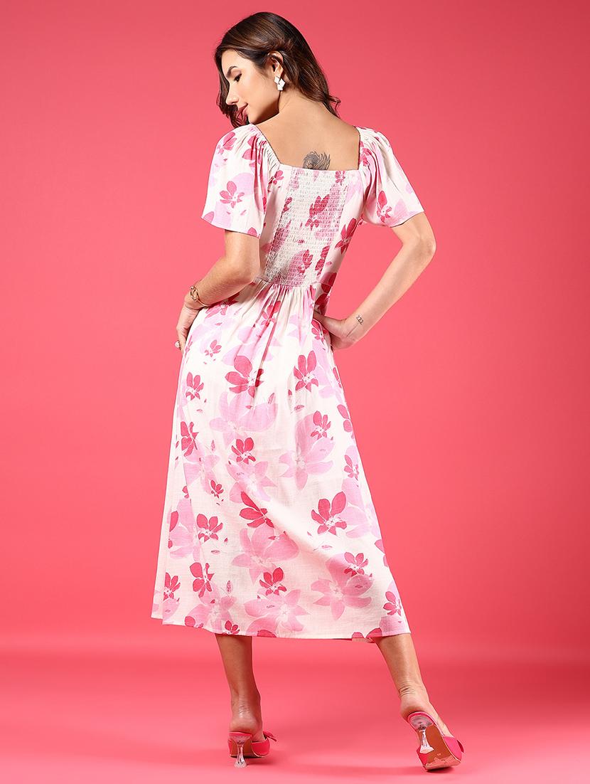 women pink floral printed a-line dress - 21873302 - Standard Image - 4