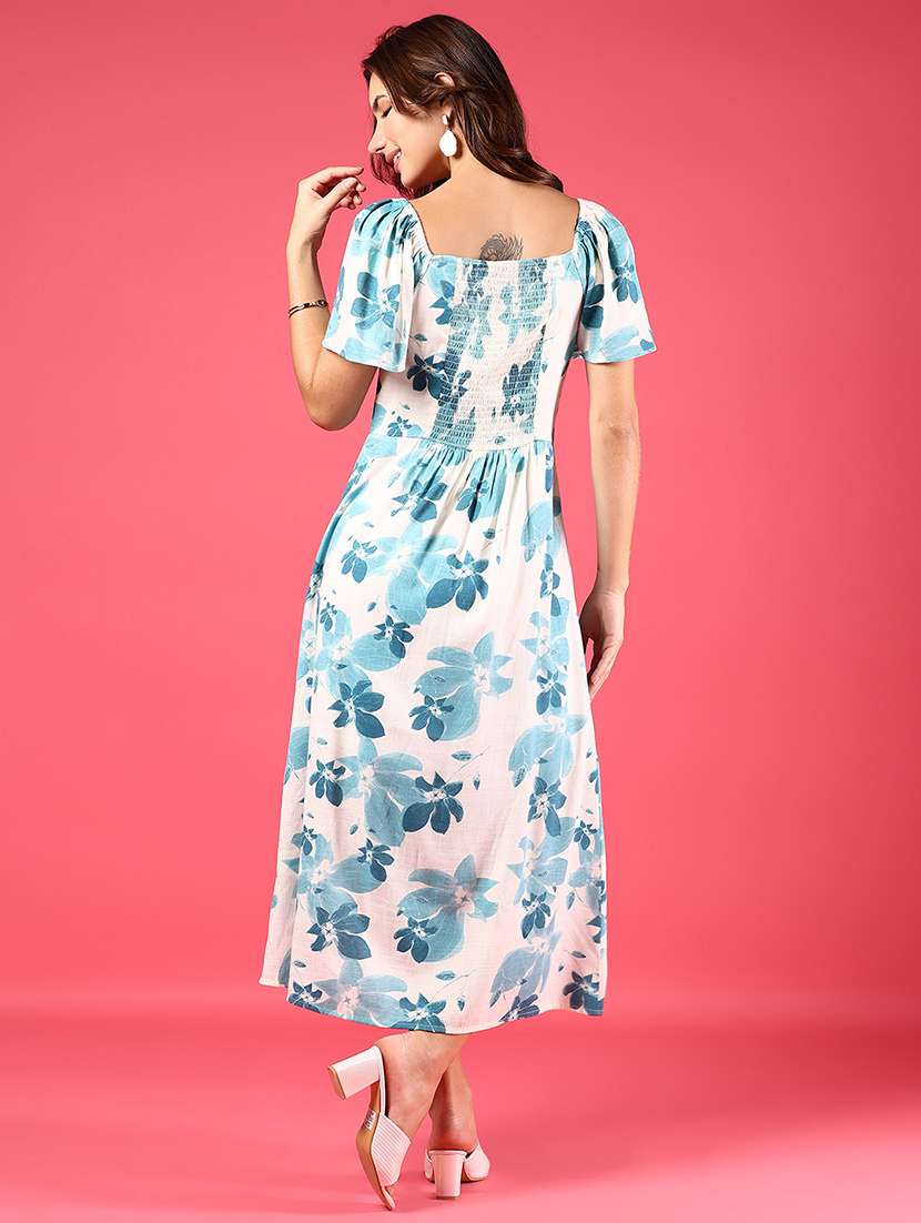 women floral print flared sleeve a-line dress - 21873304 - Standard Image - 4