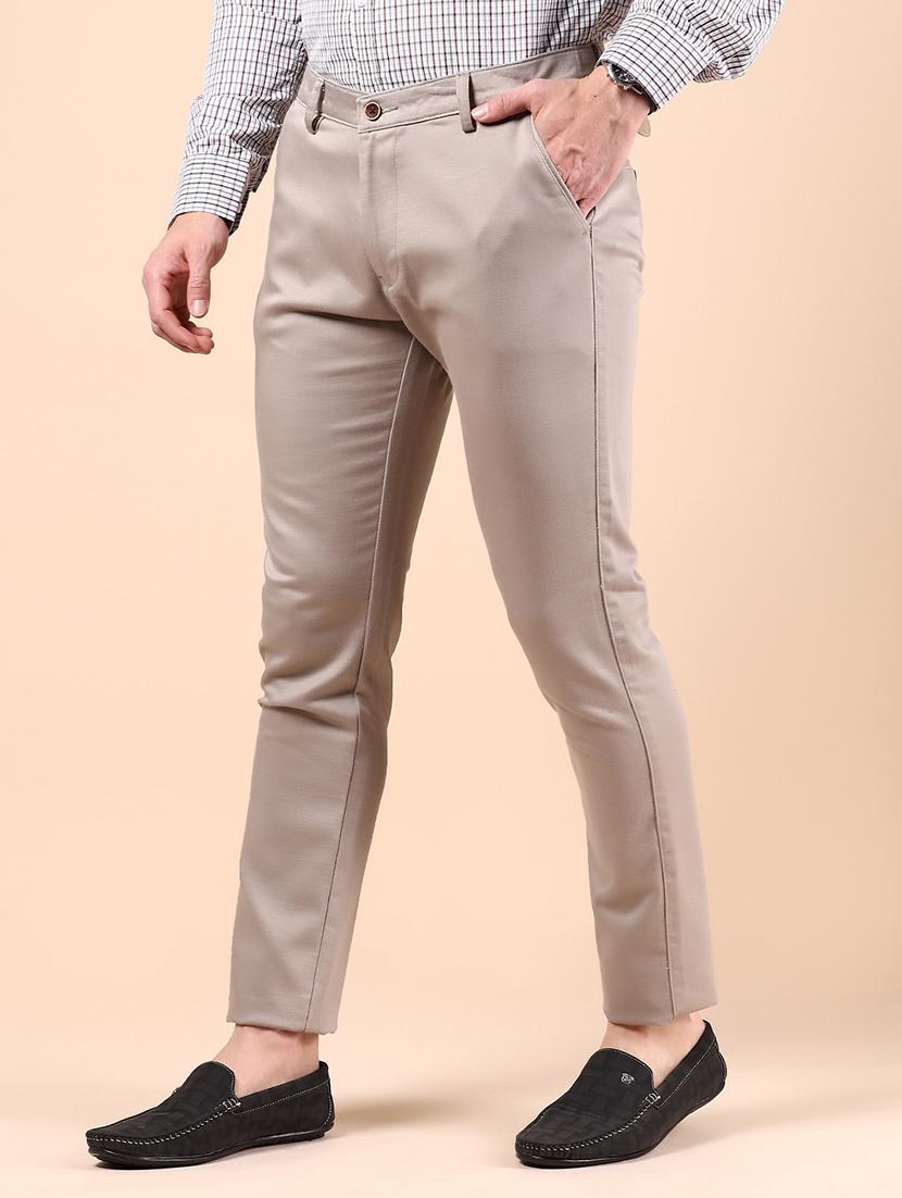 men solid md rise casual chinos 
