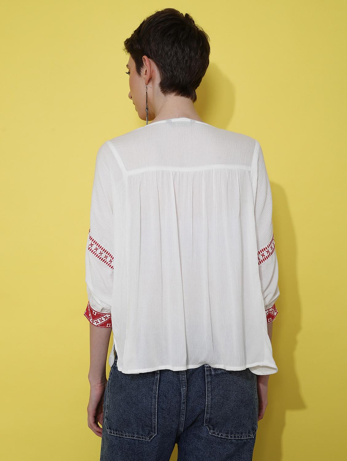 women embroidered three quarter sleeve ethnic top - 21873331 - Standard Image - 4