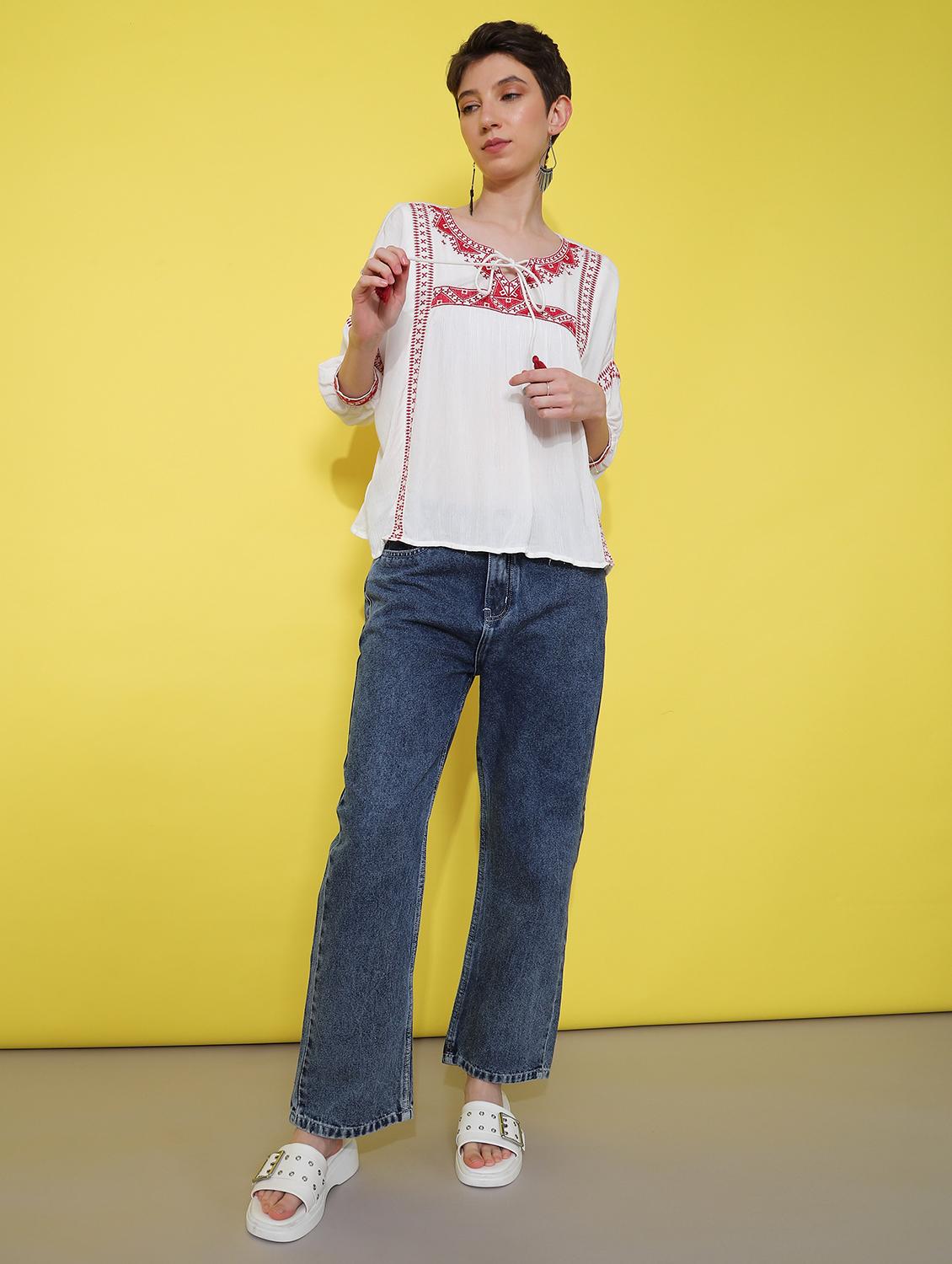 women embroidered three quarter sleeve ethnic top - 21873331 - Standard Image - 6