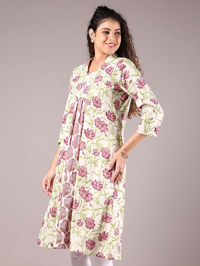 women off white floral print a-line kurta - 21873333 -  Standard Image - 1