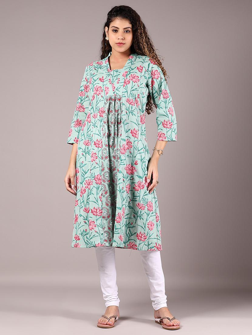 green cotton aline kurta - 21873334 - Standard Image - 1
