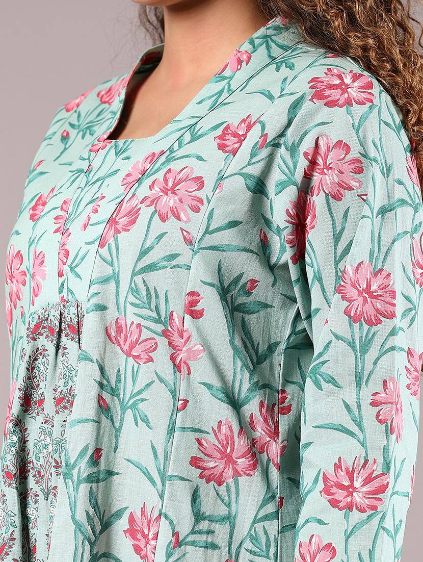 green cotton aline kurta - 21873334 - Standard Image - 4
