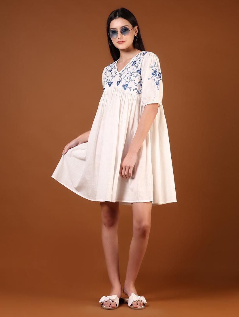 women embroidered puff sleeve a-line dress - 21873340 - Standard Image - 4