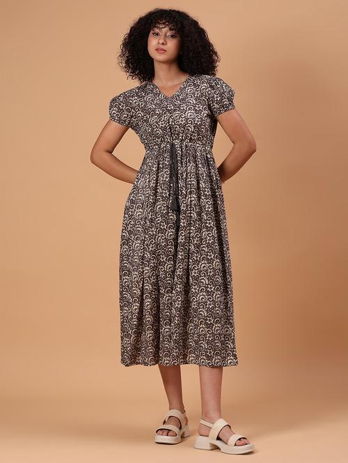 women grey printed short sleeve a-line dress - 21873341 -  Standard Image - 0