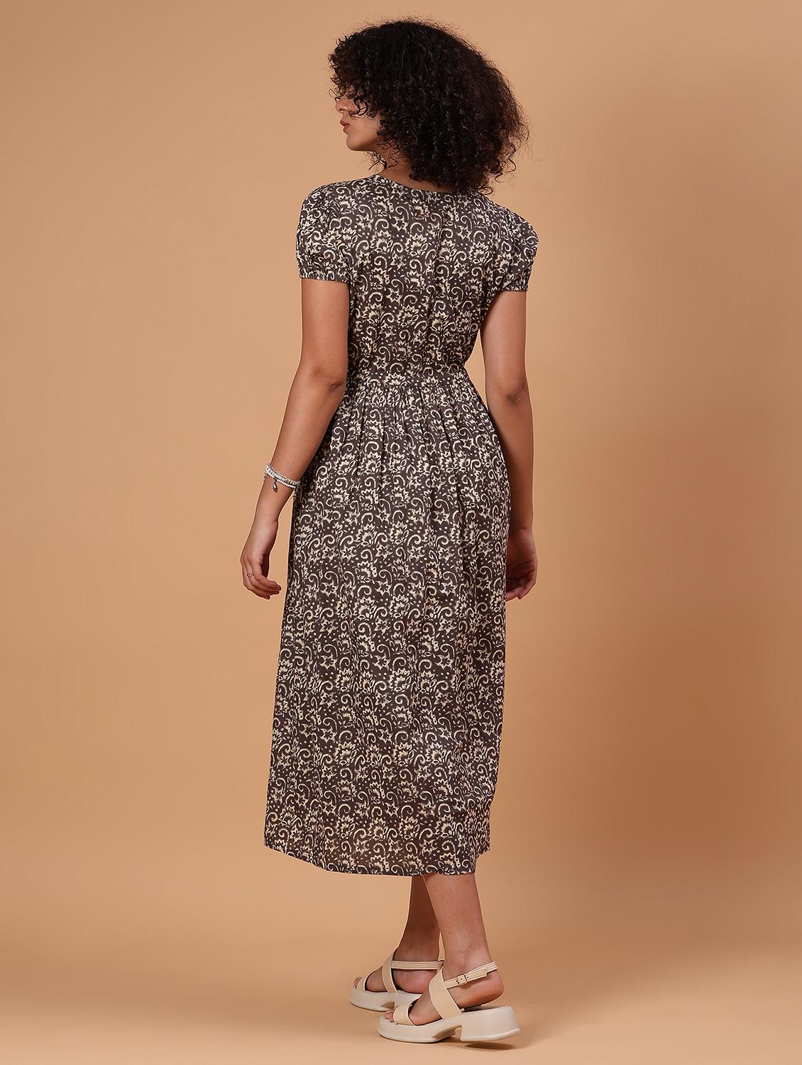 women grey printed short sleeve a-line dress - 21873341 - Standard Image - 4