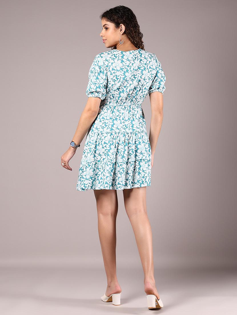 women floral print puff sleeve tiered dress - 21873342 - Standard Image - 4