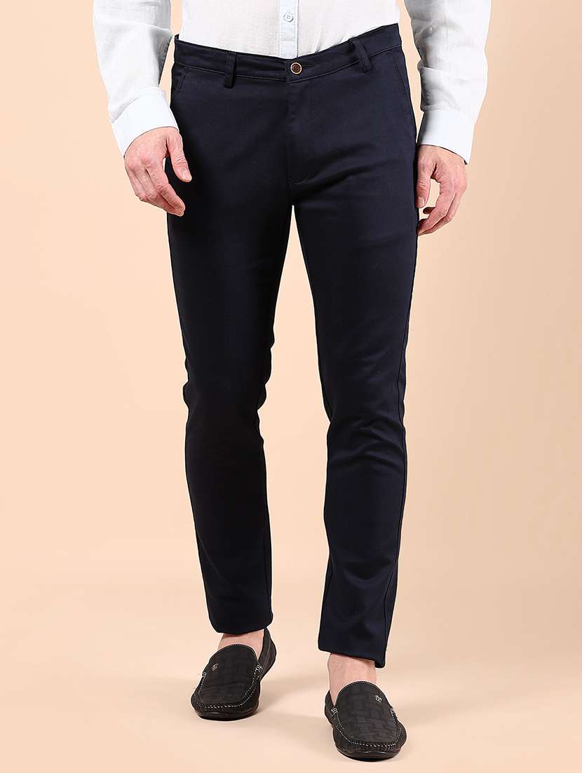 men solid md rise casual chinos 