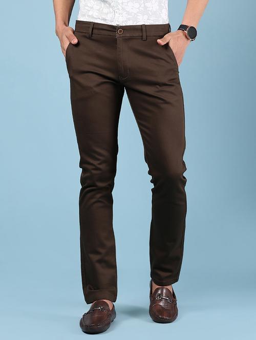 men solid md rise casual chinos - 21873442 - Standard Image - 0
