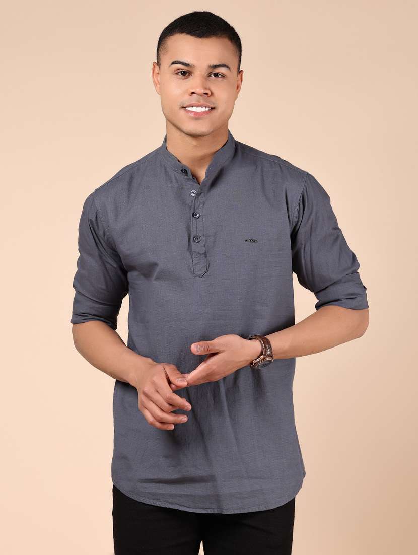 men solid mandarin neck short kurta - 21873458 - Zoom Image - 0