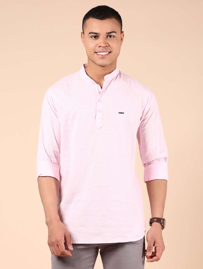 men solid mandarin neck short kurta - 21873460 -  Standard Image - 1