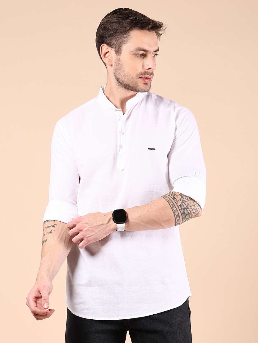 men solid mandarin neck short kurta - 21873461 -  Standard Image - 1